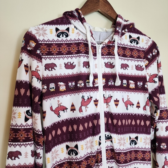 Cabin Fever Boho Tribal Onesie Pajamas Sz Small Stripe Animal Print Fox Owl Bear - Picture 2 of 10